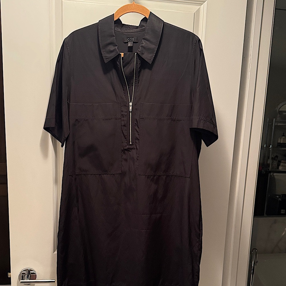 COS Black Short Sleeve Zip-Up Dress